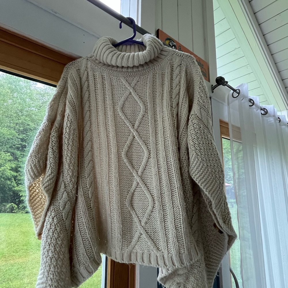 Bass Cream Cowl Neck Cable Knit Sweater Covering